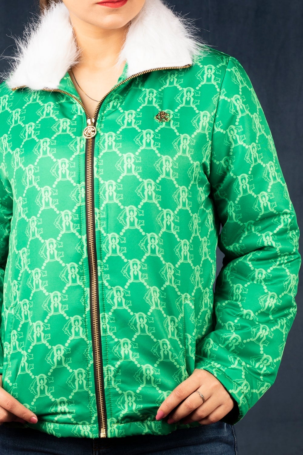 Green GG-jacquard quilted down coat, Gucci