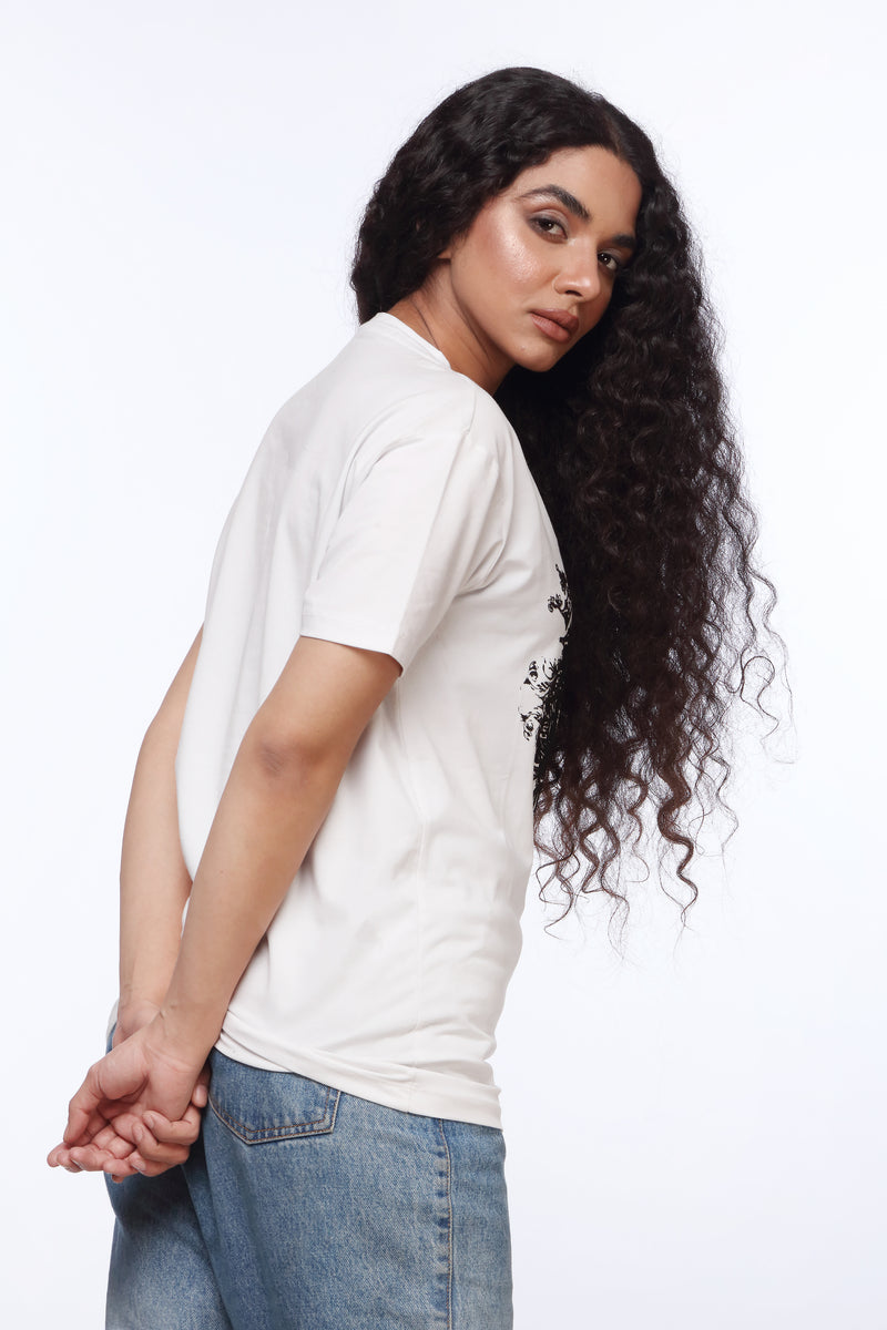 White Slim Fit Shirt for Women | Riches Embossed Print | Revolve