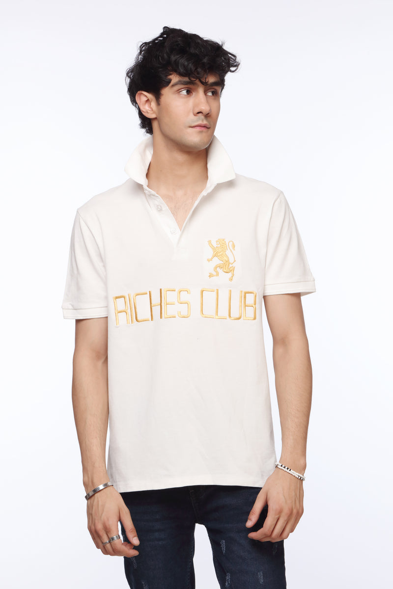 White Polo Shirt for Men | "Riches" Logo | Revolve