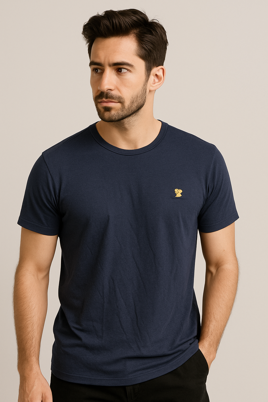 Midnight Navy Crew Neck Tee – Signature Bear Edition