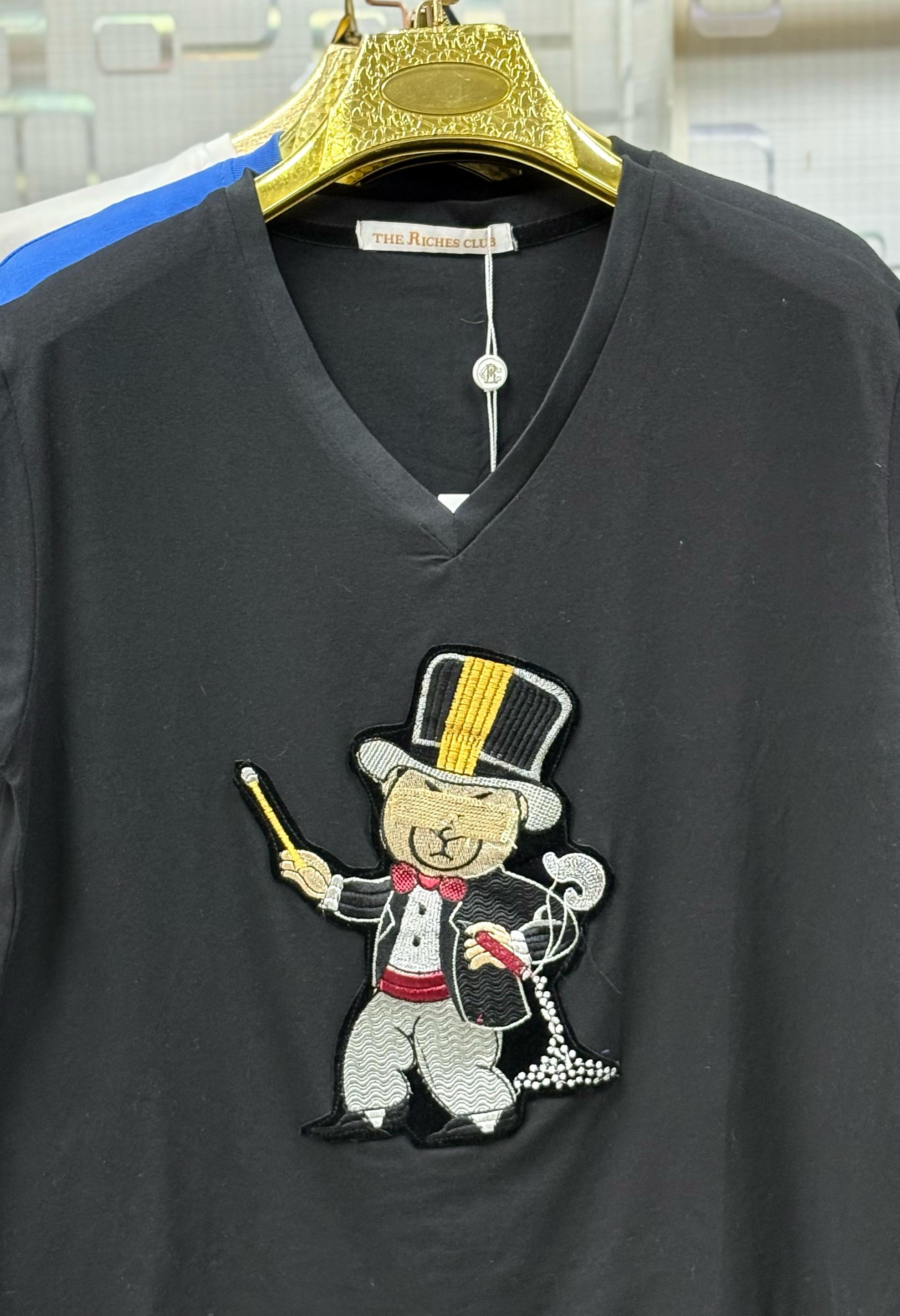 "Dapper Bear" V-Neck Embroidered Tee