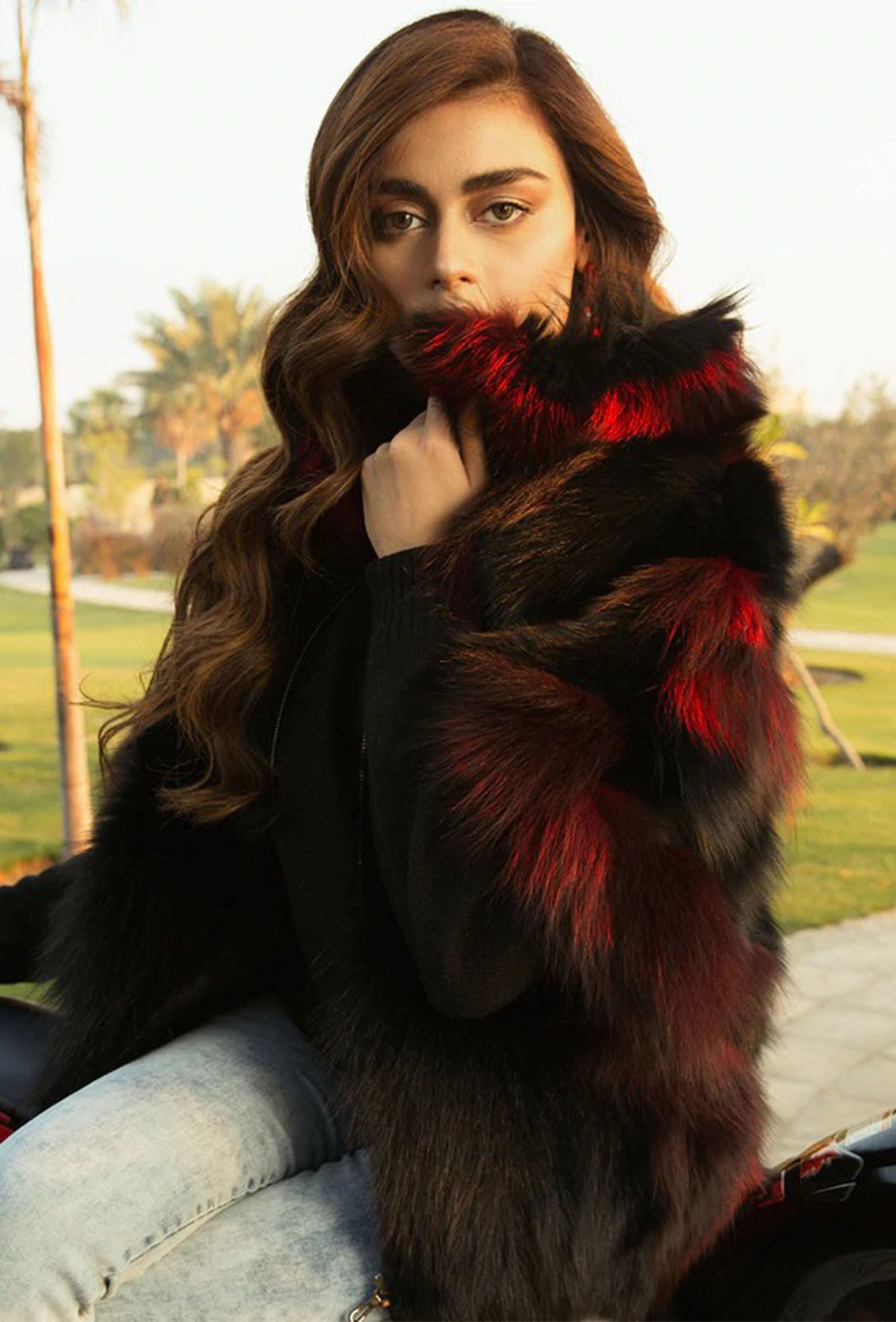 Rox Fur Cape - Red/Brown