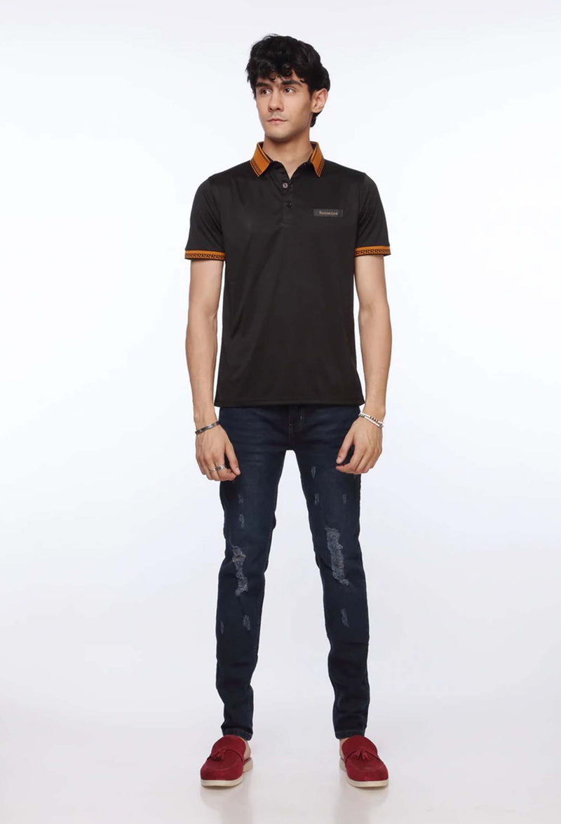 Black Polo Shirt for Men | Printed Collar | Revolve