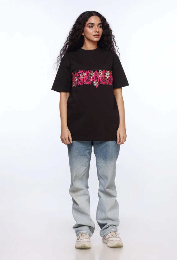 Black Oversized Shirt for Women | Pink Riches Logo | Revolve