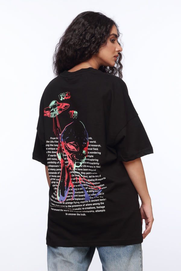 Black Oversized Shirt for Women | "Alien" Back Print | Revolve