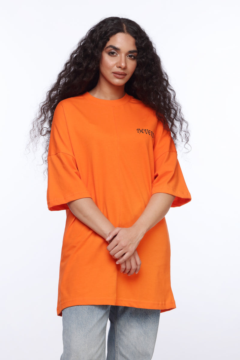 Orange Oversized Shirt for Women | "Alien" Back Print | Revolve