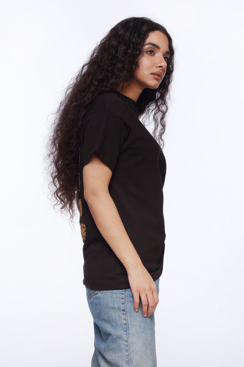 Black Oversized Shirt for Women | Riches Signature Embroidery | Revolve