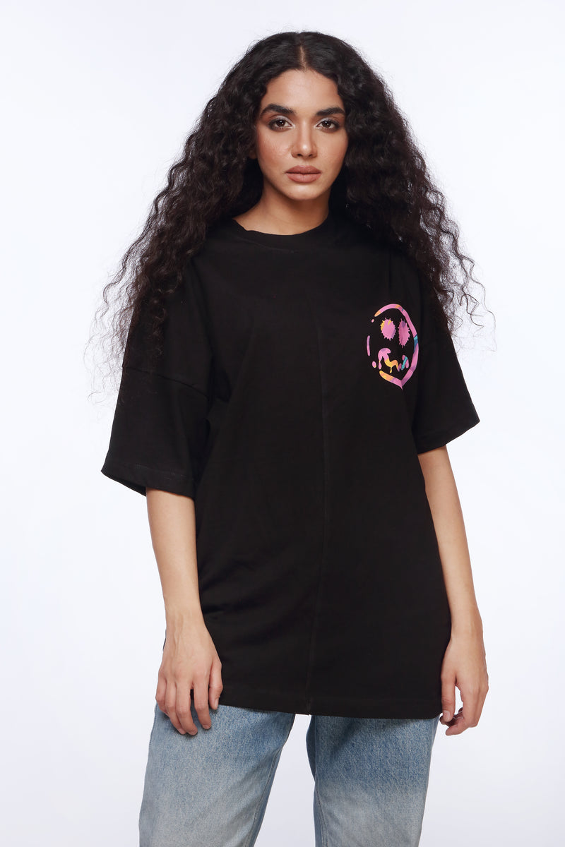 Black Oversized Shirt for Women | "Naivete" Print | Revolve
