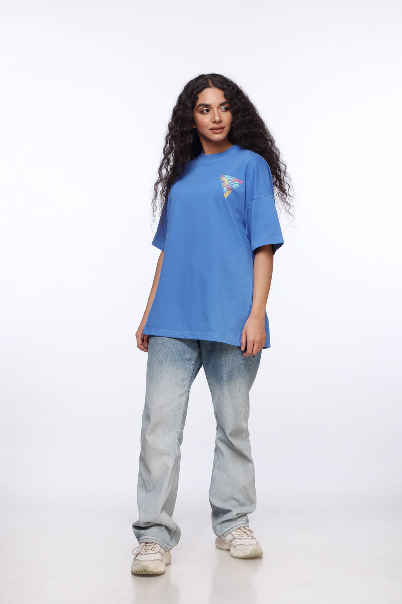 Blue Oversized Shirt for Women | Triloop Print | Revolve