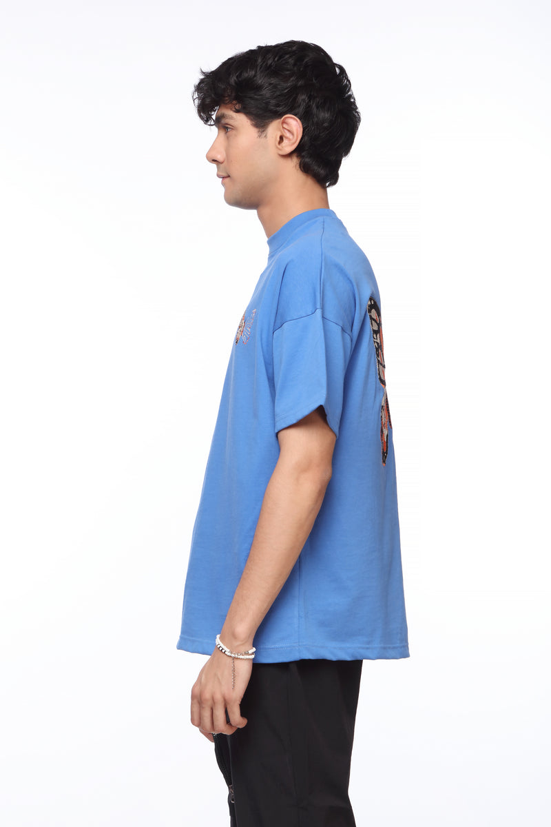 Blue Oversized Shirt for Men | Butterfly Embroidery | Revolve