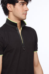 Black Basic Zipper Polo Shirt for Men | Revolve