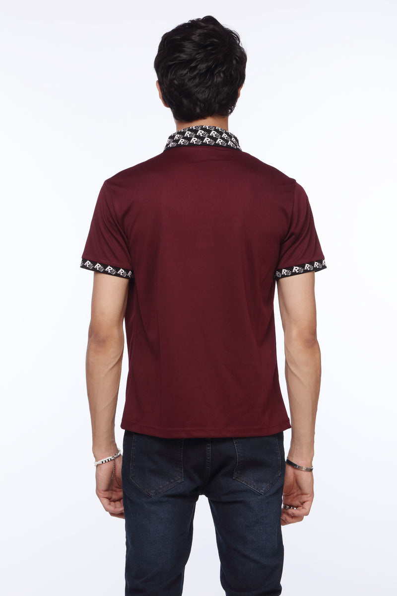 Maroon Polo Shirt for Men | Printed Collar | Revolve