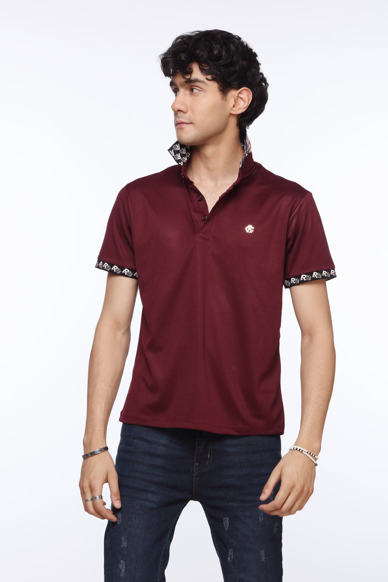 Maroon Polo Shirt for Men | Printed Collar | Revolve