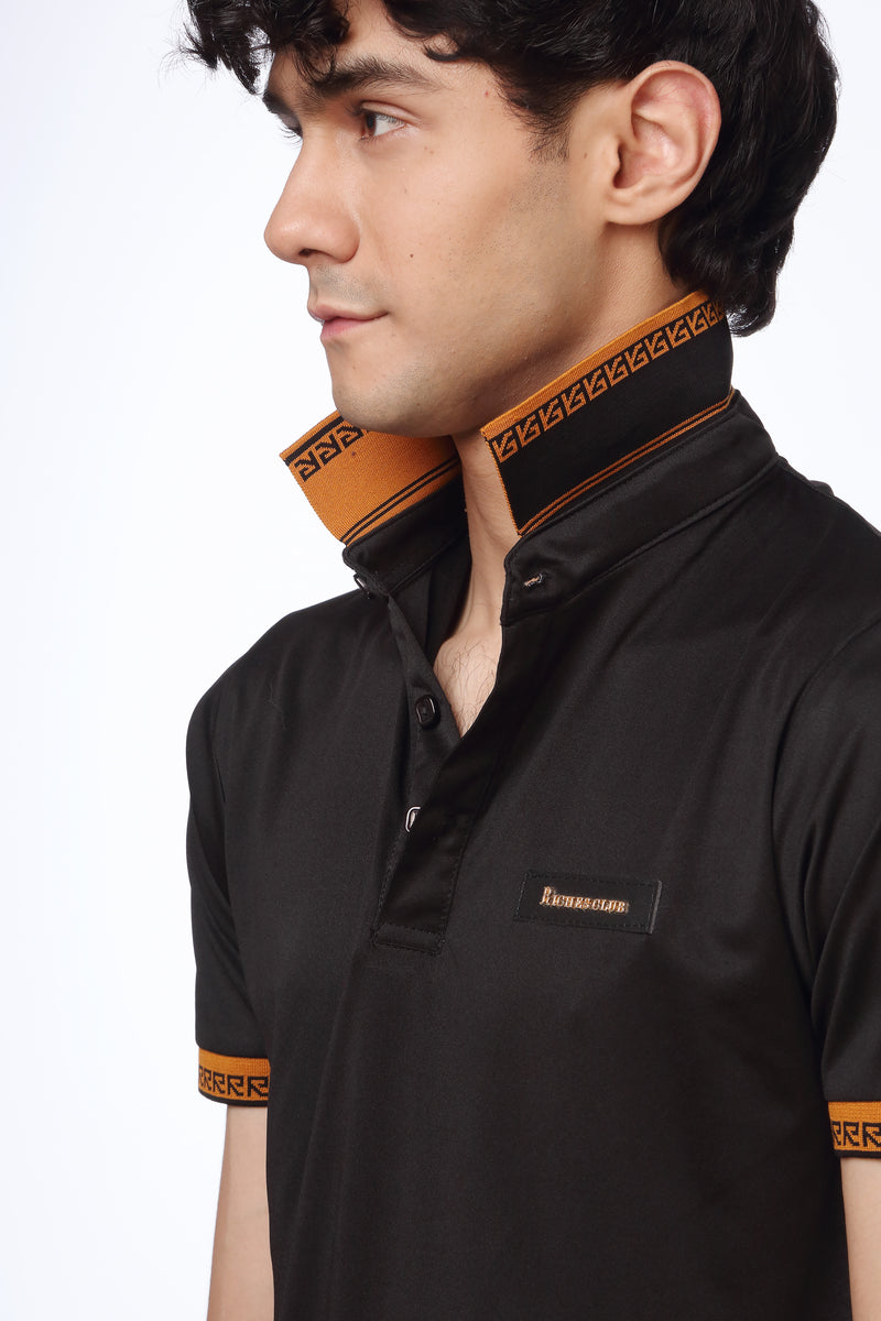 Black Polo Shirt for Men | Printed Collar | Revolve