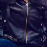 Furball Leather Jacket - Black